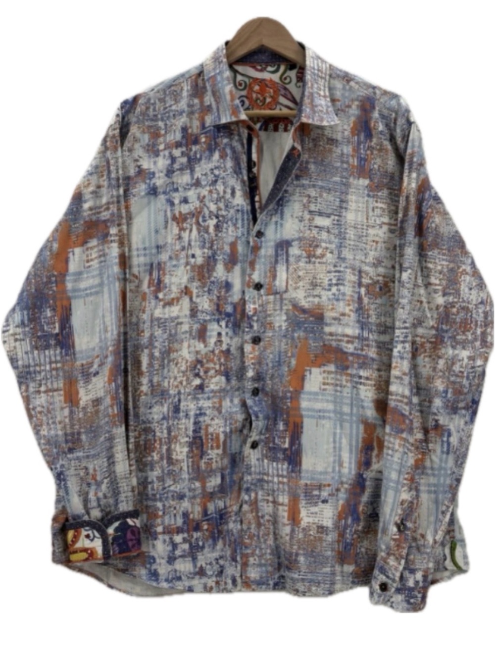 Au Noir Men's Fitted  Abstract Long-Sleeve Fitted Button-Down Shirt-